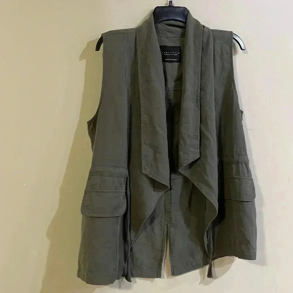 [M]Sanctuary Olive Green Casual Vest with Drawstring Closure-  100%Tencel - Picture 4 of 11